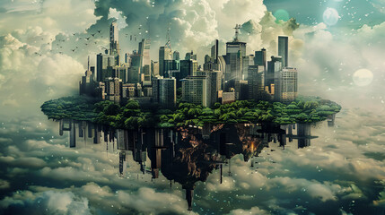 Obraz premium Floating city in urban planning concept.