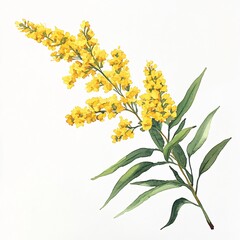 Watercolor Painting of Goldenrod Flowers and Leaves