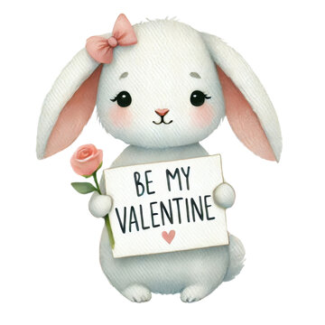 Adorable Bunny with "Be My Valentine" Sign.