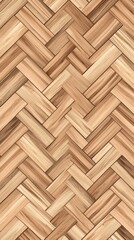 A close-up of a beautifully patterned herringbone wood flooring in warm tones.