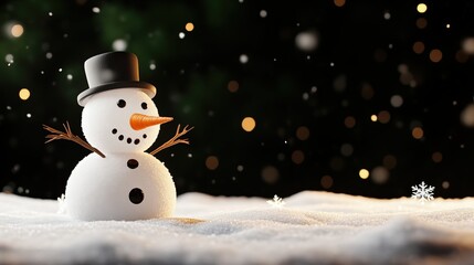 Obraz premium Cheerful snowman with a black hat in snow