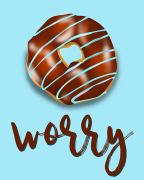 Donut doughnut worry funny cute poster print of a hand painted donut on a blue background 