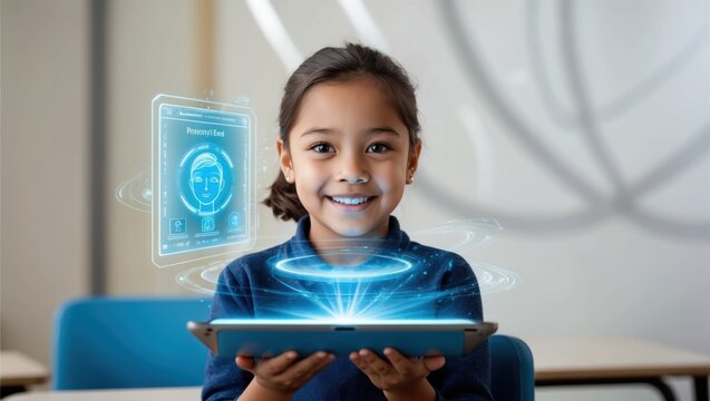 Futuristic Portrait of a Child with Technology - Powered by Adobe