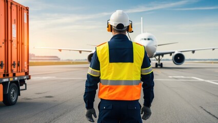 Airport Worker Overseeing Operations at Runway