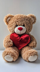 Obraz premium cute brown teddy bear holding a red heart plush toy