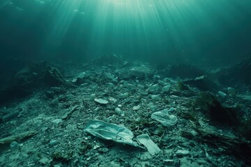 Fototapeta premium Underwater scene of pollution and debris