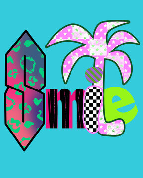 Smile type letter wording graffiti-style sticker concept retro old time nostalgic 