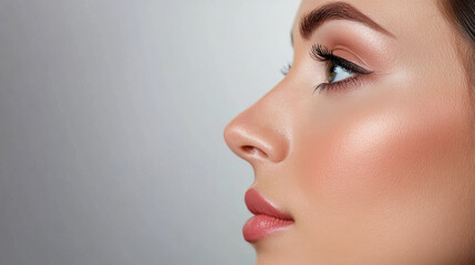 A woman's face before a nose job, getting ready for surgery to reshape the bridge of her nose. The procedure also aims to fix a problem with the inside of her nose.