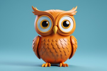 Fototapeta premium there is a small orange owl with big eyes on a blue background