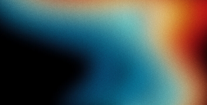 Vibrant rainbow, orange blue teal white psychedelic grainy gradient color flow wave on black background, music cover dance party poster design. Retro Colors from the 1970s 1980s, 70s, 80s, 90s style