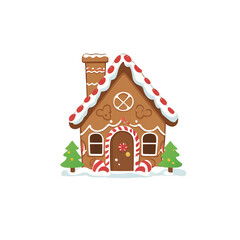 simple minimalist cartoon gingerbread house cookie vector illustration isolated
