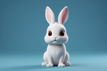Obraz premium a close up of a white rabbit with red eyes sitting on a blue surface