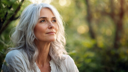 Naklejka premium Senior woman living gracefully amidst natural beauty