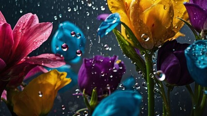 Vibrant Flowers with Raindrops
