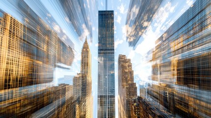 Fototapeta premium Abstract Cityscape Modern Skyscrapers Urban Architecture Dynamic Zoom Sunlight Busine