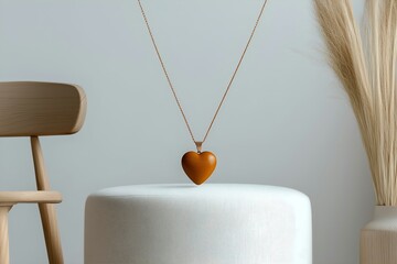 Rose Gold Heart Pendant Necklace on White Cylinder