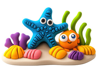 Colorful Clay Underwater Scene with Starfish and Fish