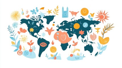 Naklejka premium Global Map of Solidarity and Peace Icons