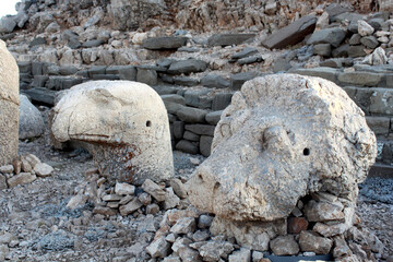 Ancient statues on top of Mount Nemrut in South East Turkey. Kingdom of Commagene.