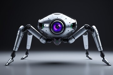 a close up of a robot spider with a camera on its legs