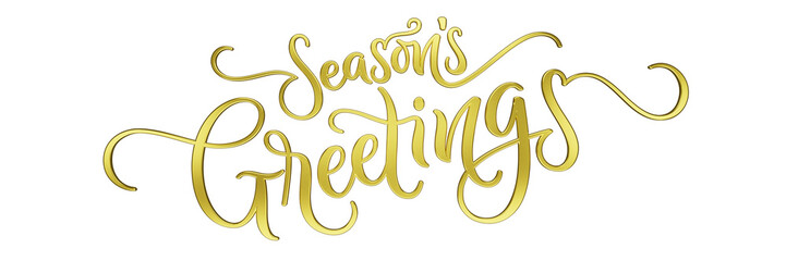 SEASON'S GREETINGS 3D render of gold brush calligraphy on transparent background © HowLettery Studio