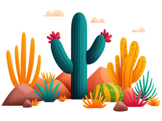 Vibrant Cactus Scene with Colorful Desert Plants