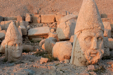 Ancient statues on top of Mount Nemrut in South East Turkey. Kingdom of Commagene.