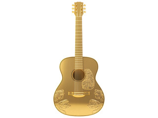 Golden Acoustic Guitar with Intricate Design