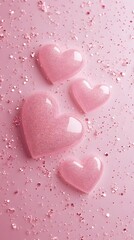 Fototapeta premium A minimalist soft pink background with heart-shaped outlines and a few scattered sparkles, leaving ample space in the center for product placement.