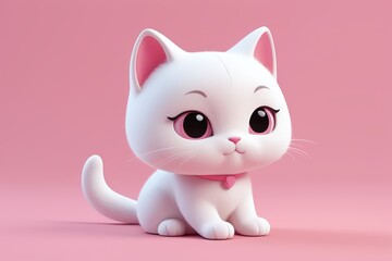 Fototapeta premium there is a white cat with big eyes sitting on a pink surface