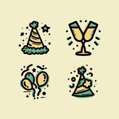 set of christmas new year icons