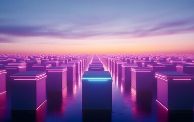 Fototapeta premium Futuristic landscape with illuminated blocks.