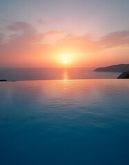 Naklejka premium Infinity pool at sunset with a stunning view of the ocean horizon