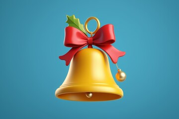 bells with a red bow and holly leaves on a blue background