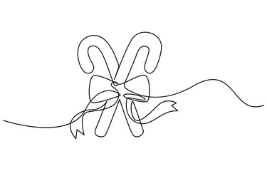 line art of candy cane for Christmas vector, one line single line, Christmas candy cane, A single line drawing of a a candy cane. Continuous line Christmas icon in color