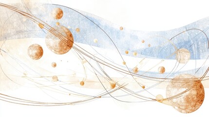 Abstract Watercolor Grunge Background  Celestial Orbs  Swirls  and Lines