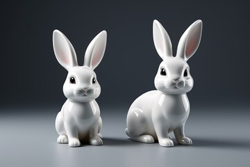 Obraz premium there are two white rabbits sitting next to each other on a table