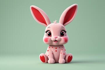 Obraz premium a close up of a small pink rabbit with hearts on its chest