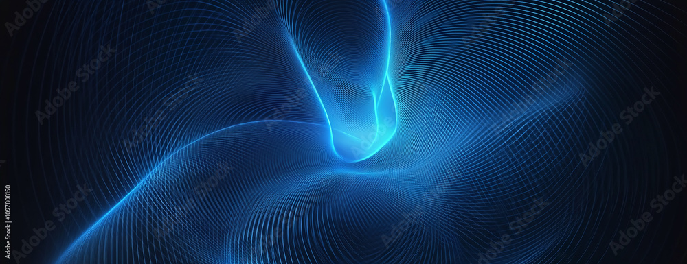 Poster abstract blue light waves creating fluid motion in a digital space