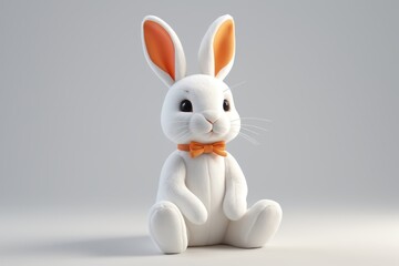 there is a white rabbit with orange ears and a bow tie