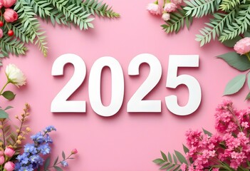 2025 new year with art wall concept. Paper cut of number 2025 on frame concept. Happy new year 2025