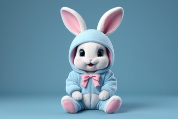 Obraz premium there is a small stuffed animal wearing a blue bunny suit