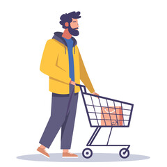 Man Shopping with Cart Vector Illustration