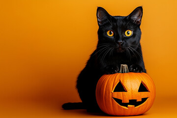 halloween cat with pumpkin