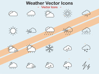 Icons representing various weather elements like sun  rain  clouds  and snowflakes  ideal for forecasting  meteorology  and climate-related projects.