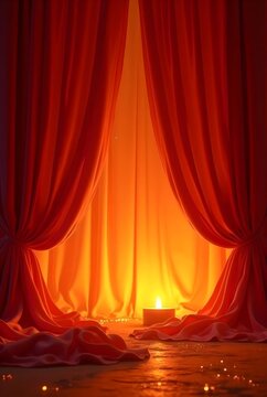 Intimate Room with Red Curtains and Warm Candlelight. Generative Ai