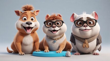 Obraz premium Sloth, leopard, monkey cartoon characters. Cute animals 3d vector art illustration