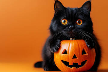 halloween cat with pumpkin