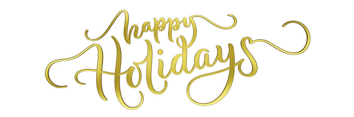 HAPPY HOLIDAYS 3D render of gold brush calligraphy on transparent background