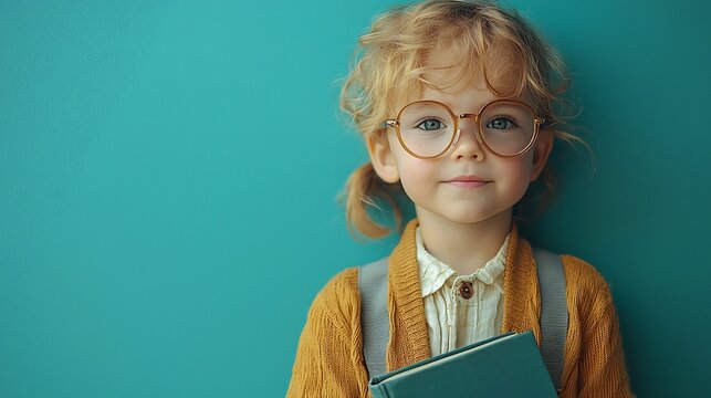 Curious Youth Imagining as Professor with Book and Glasses in Minimalist Setting - Powered by Adobe